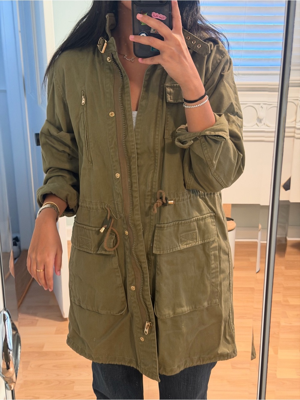 Zara Olive Green Utility Jacket with Drawstring Waist